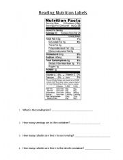 Reading Nutrition Labels Worksheet Image