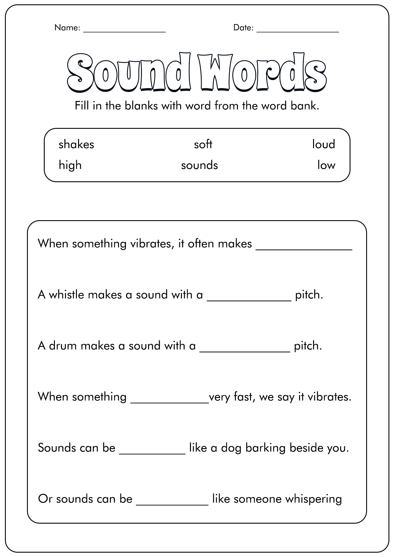 Sound Energy Worksheet Kindergarten