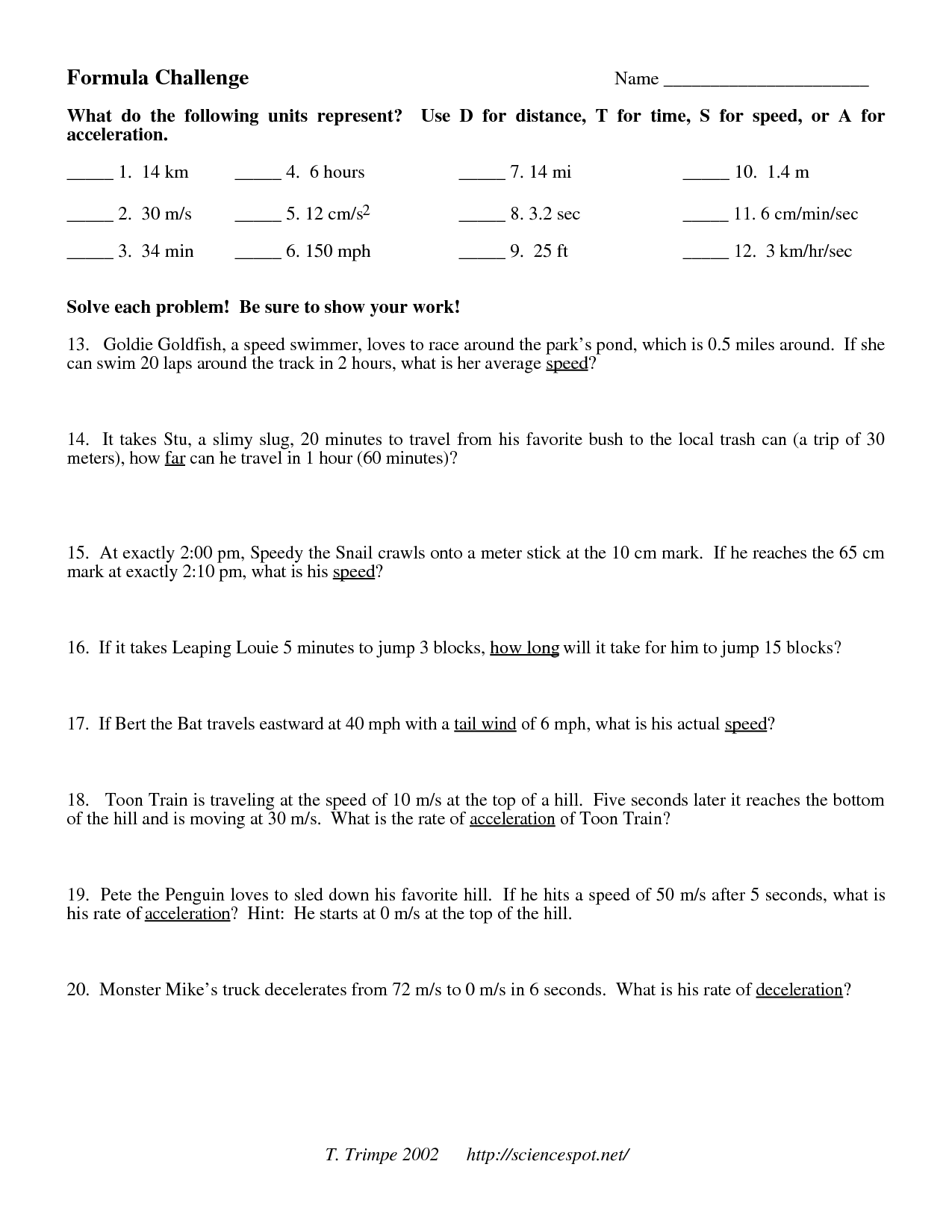 Speed and Acceleration Worksheet Answers Image