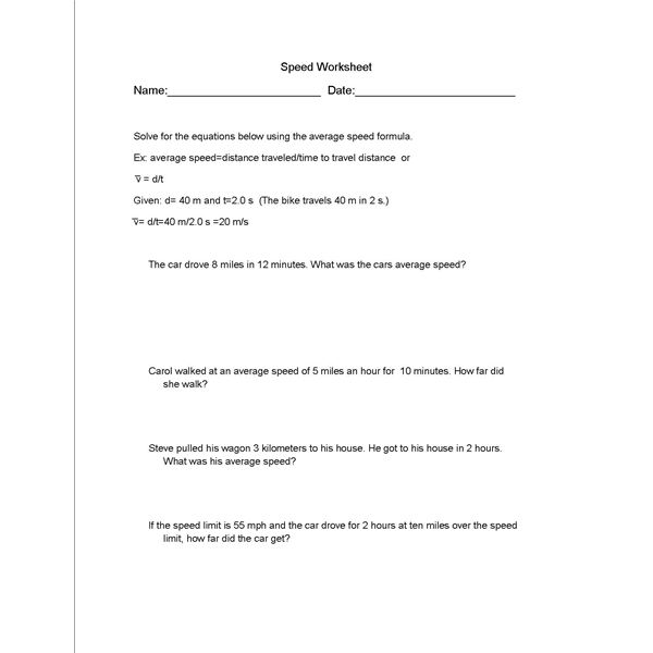 Speed and Velocity Worksheets Middle School Image