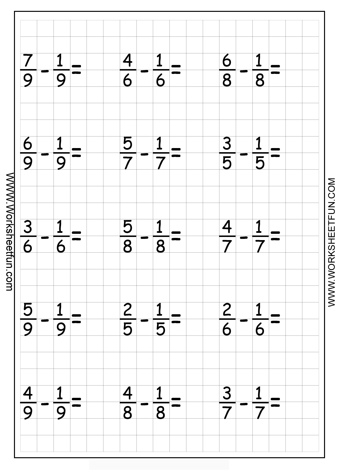 Subtracting Fractions Worksheets Image