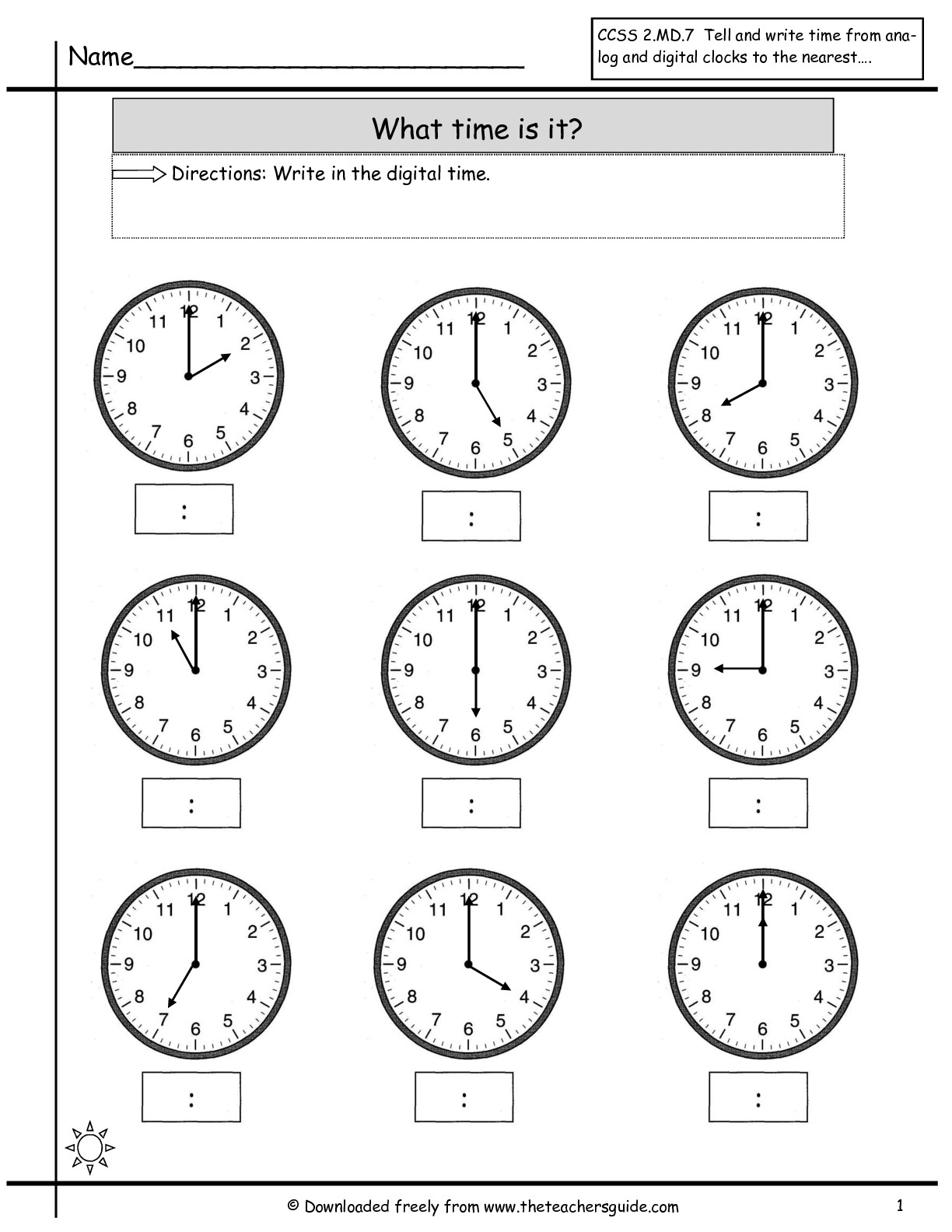To the Hour Telling Time Worksheets