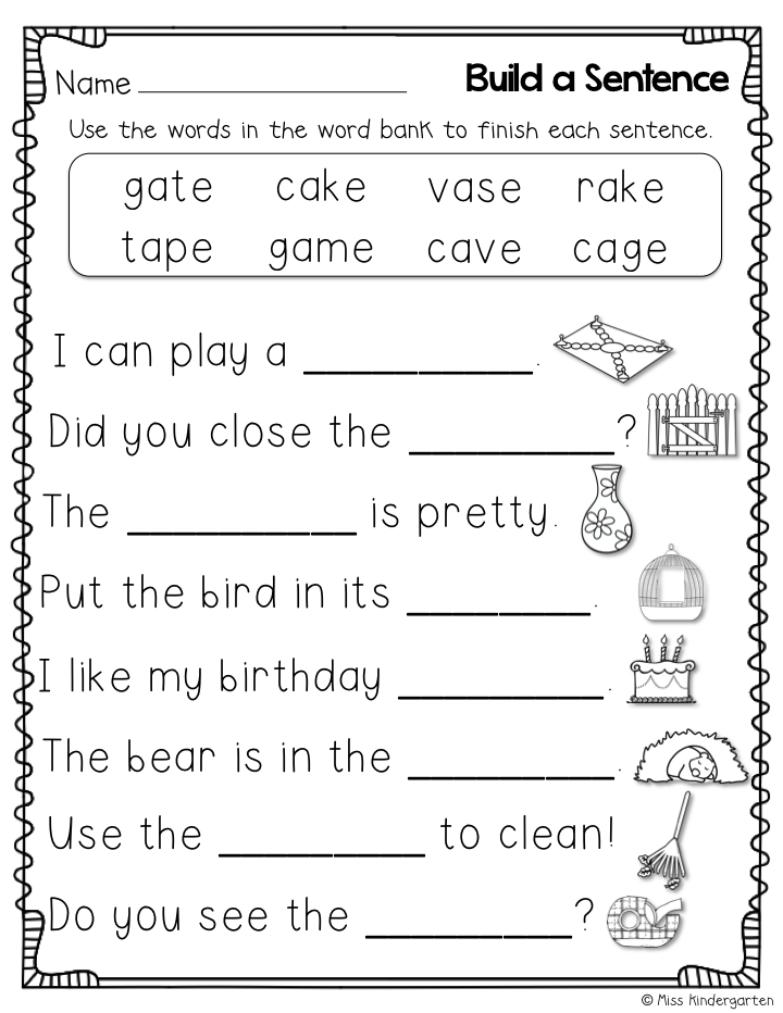 The Word Kindergarten Worksheet Fill in Missing Image
