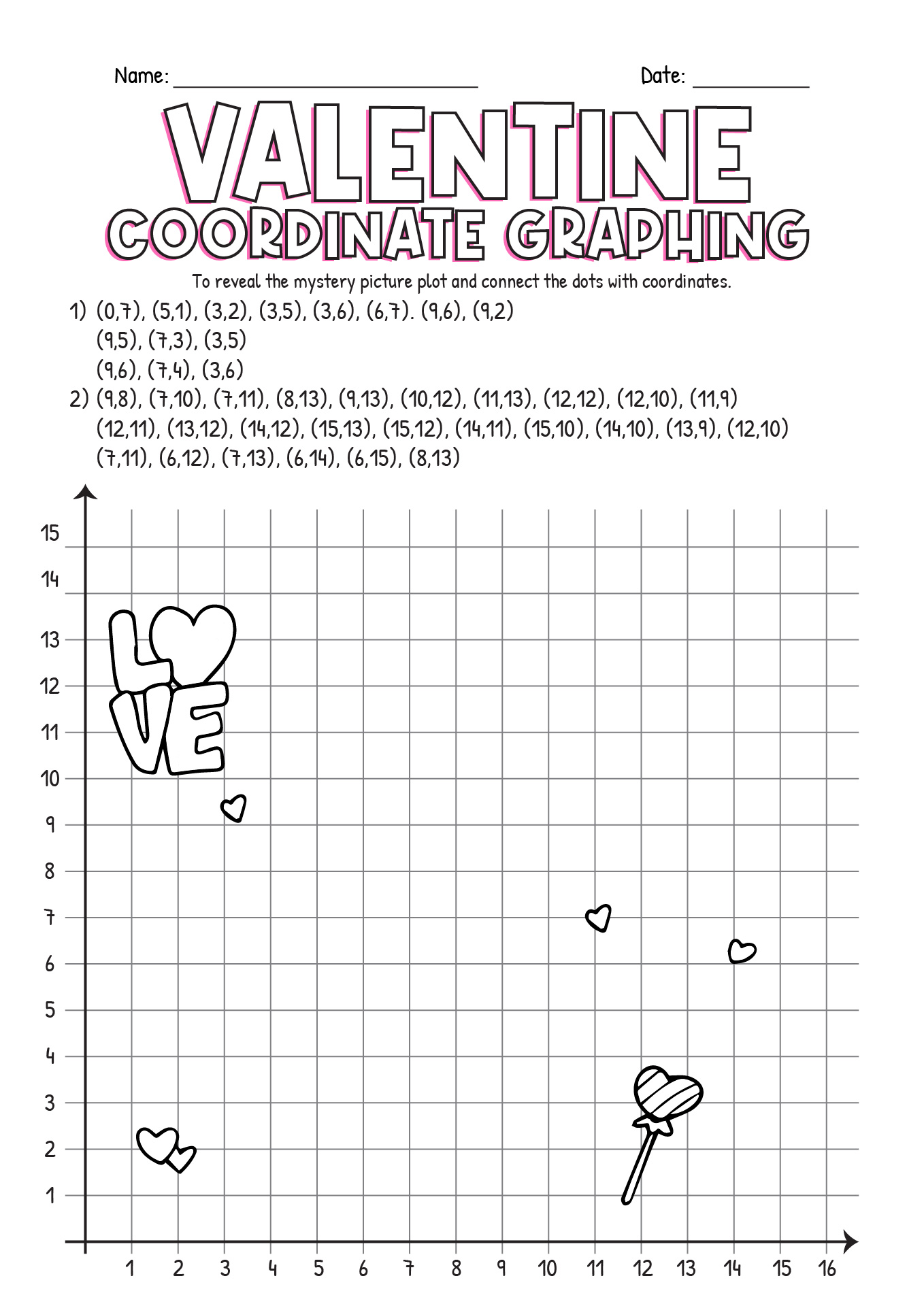 Valentine Coordinate Graphing Worksheets