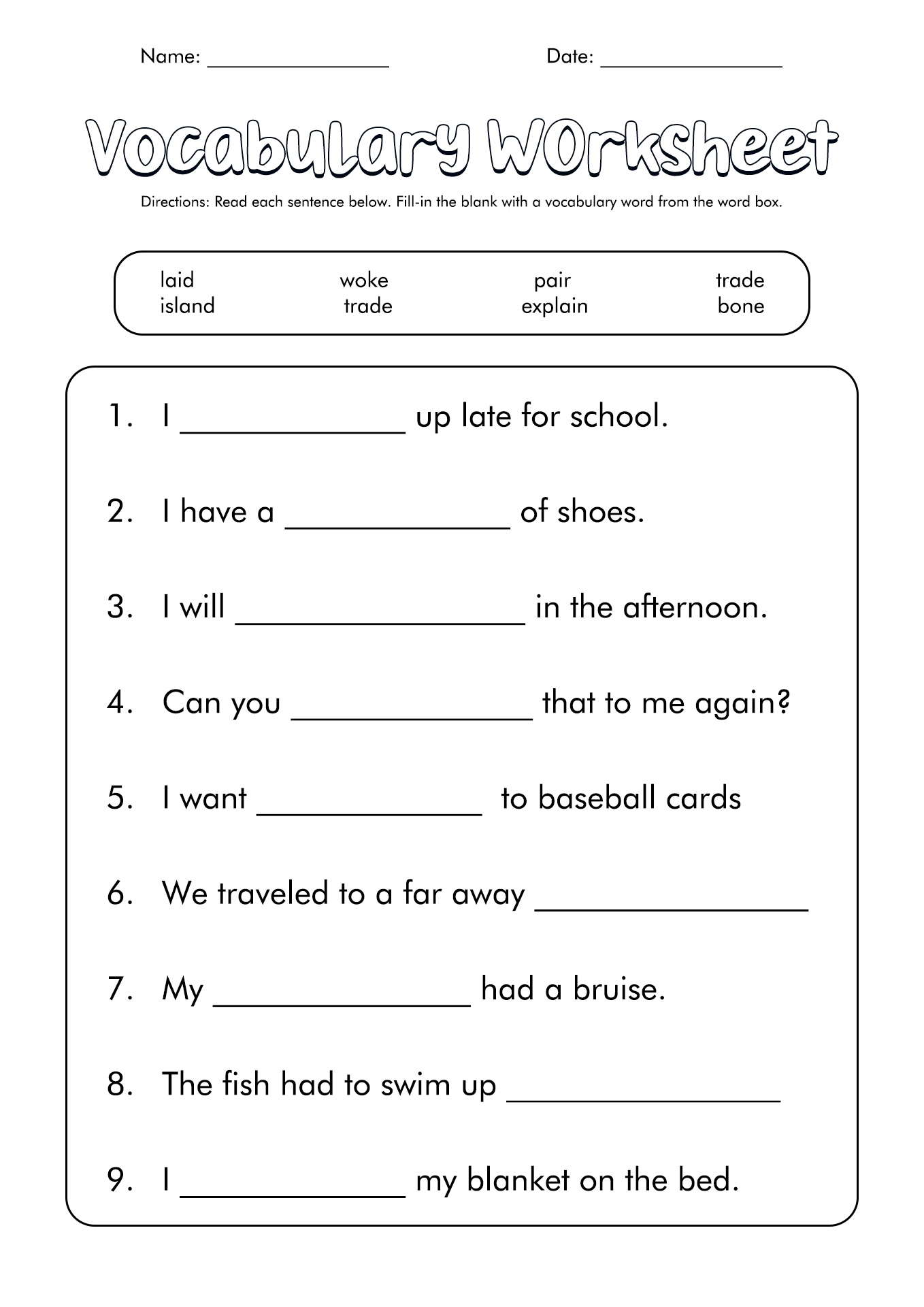 Vocabulary Worksheets Grade 3