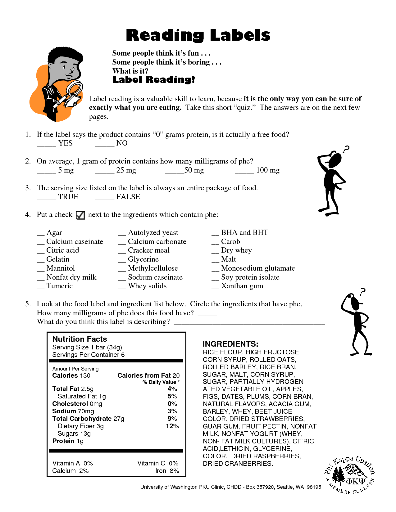 Reading Labels Worksheets with Questions