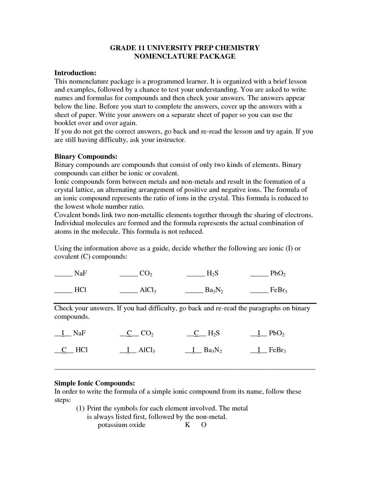 Writing Formulas Criss Cross Method Worksheet Answers Image