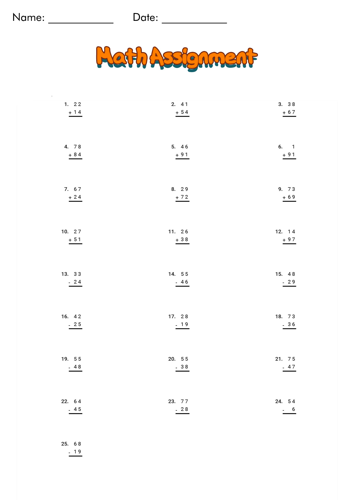1st Grade Math Problems Worksheet