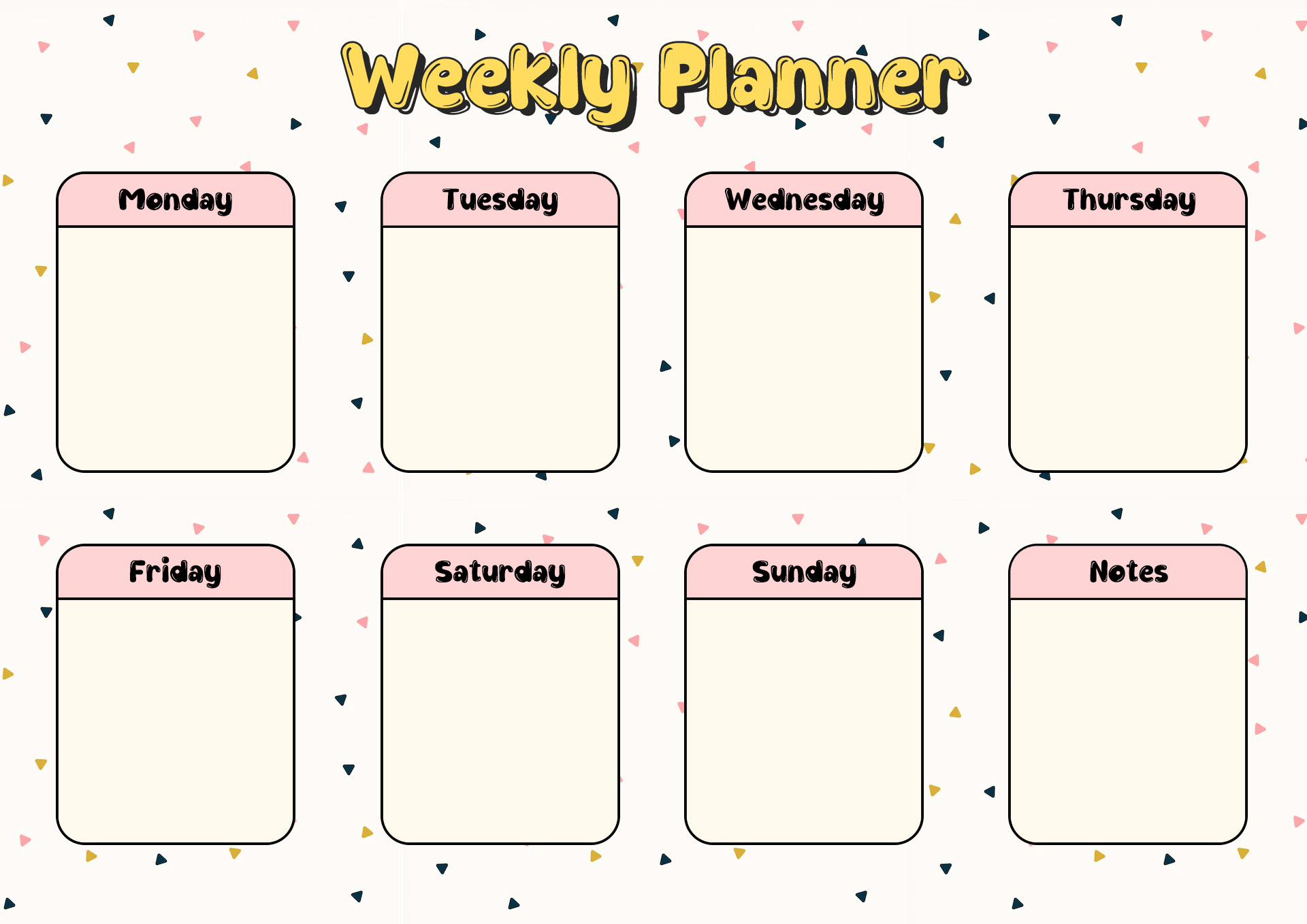5 Day Weekly Planner Template Landscape