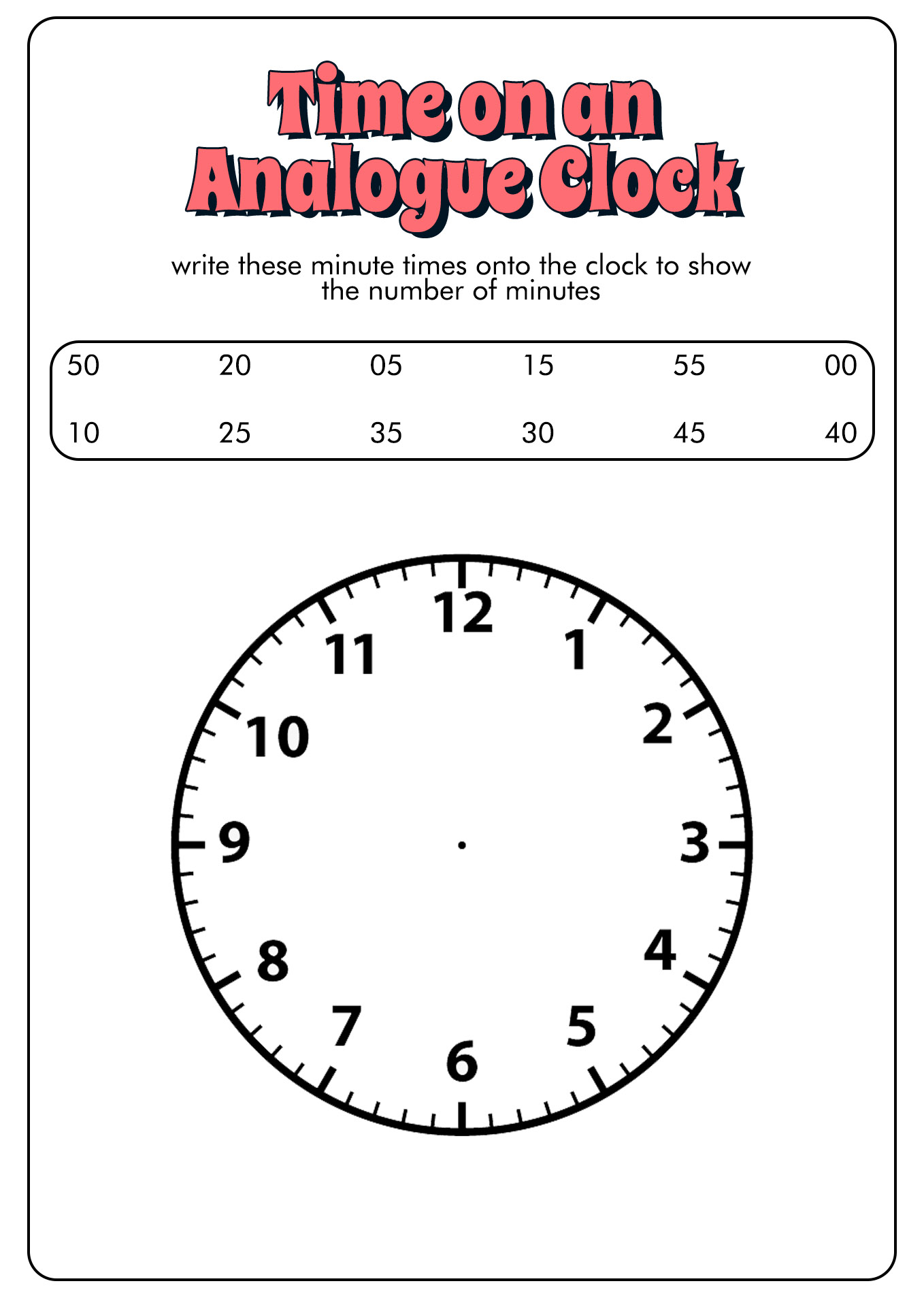Analog Clock Time to the Minute Worksheets