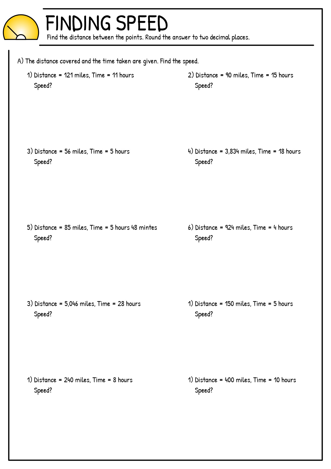 Calculating Speed Distance Time Worksheet