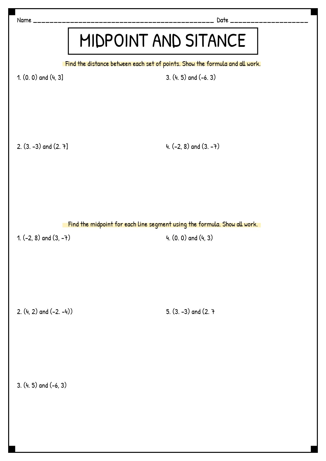 11 Distance Formula Worksheet Worksheeto