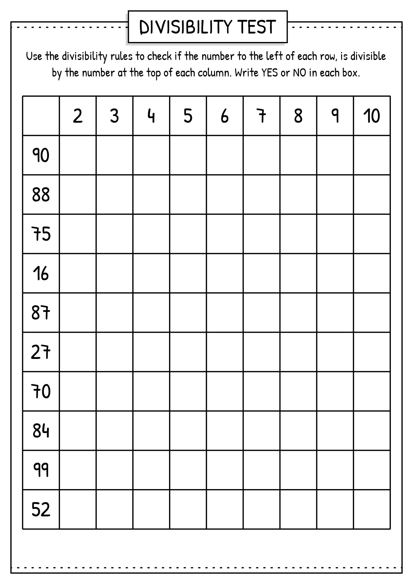 Divisibility Rules Worksheet