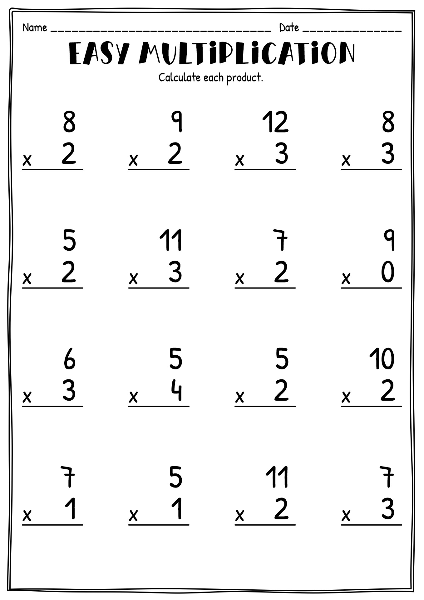Easy Multiplication Worksheets Printable
