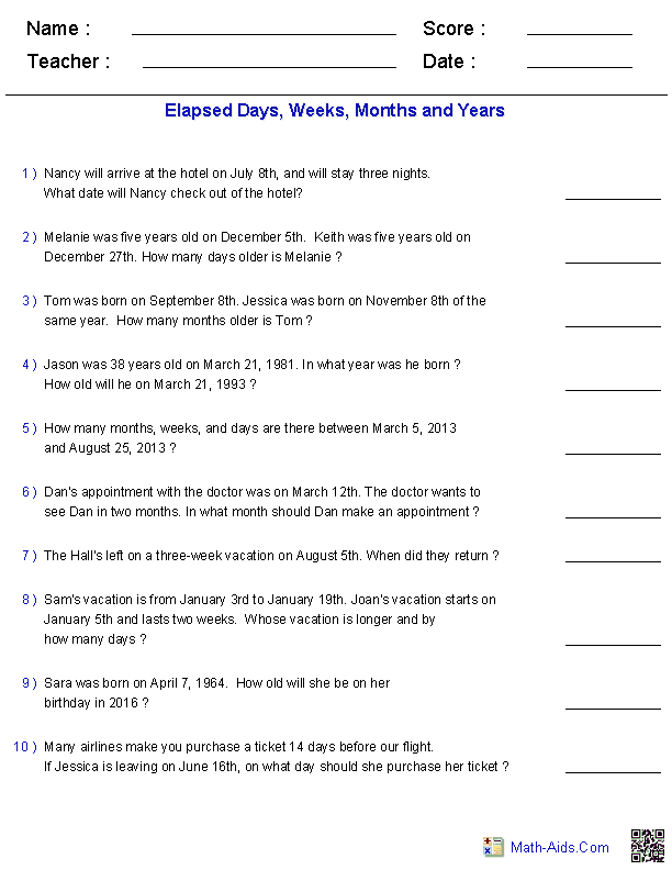 Elapsed Time Word Problems Worksheets Image