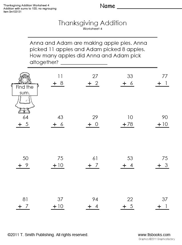 First Grade Thanksgiving Math Worksheets Image
