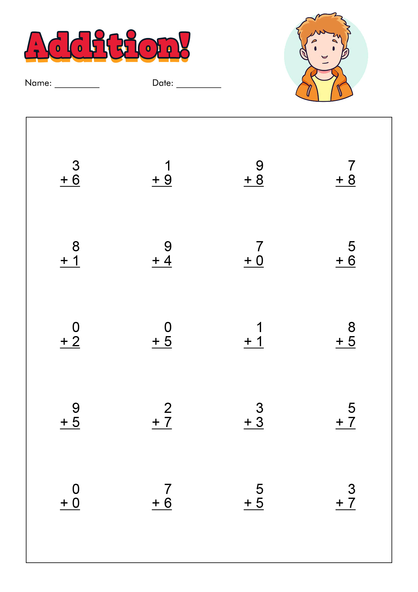 Free 1st Grade Math Addition Worksheet Image