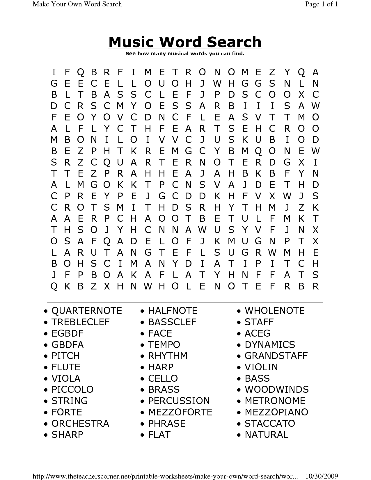 Free Printable Music Word Search Puzzles Image