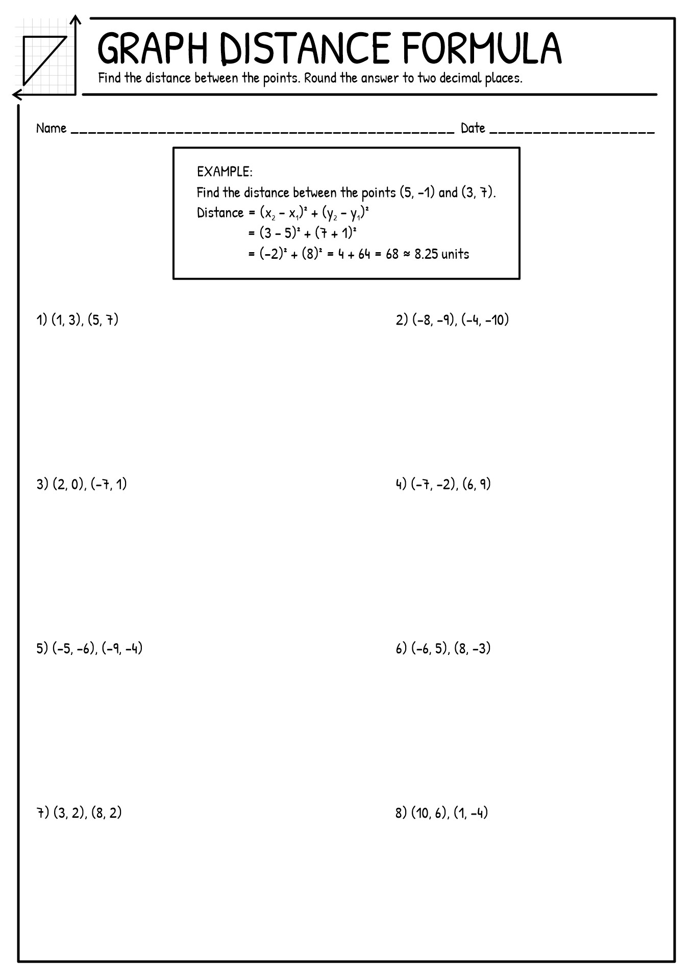 Graph Distance Formula Worksheets