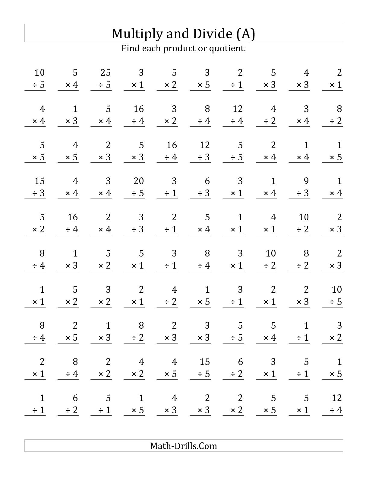 Math Worksheets Multiplication and Division Image