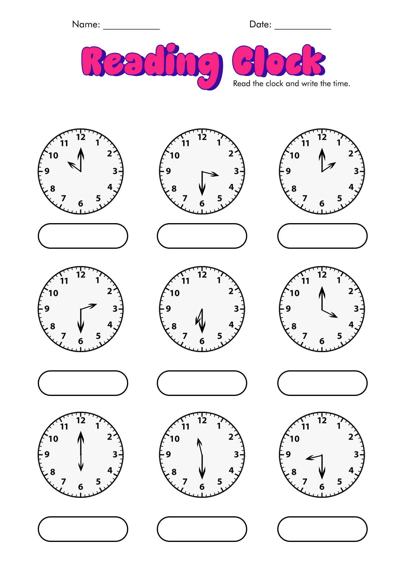 Math Worksheets Time Clock