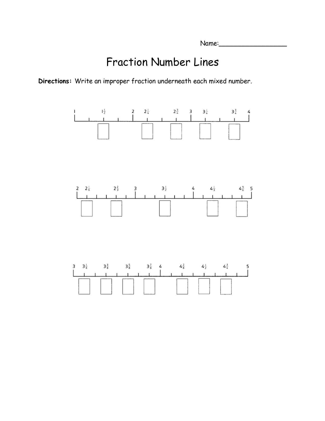 Mixed Fractions Number Line Worksheets Image
