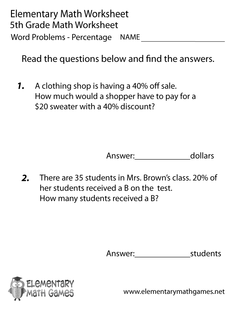 Printable Word Problems 5th Grade Image