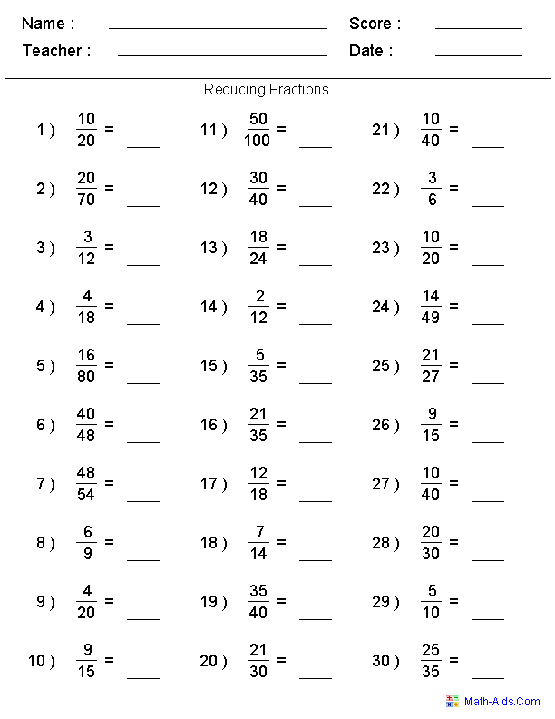 5th Grade Printable Math Worksheets Fractions