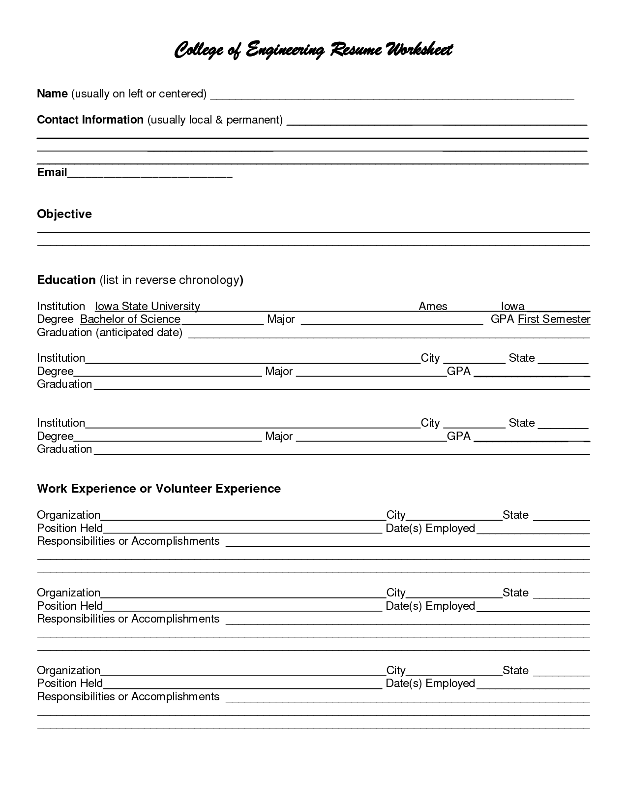 how to write a resume worksheet