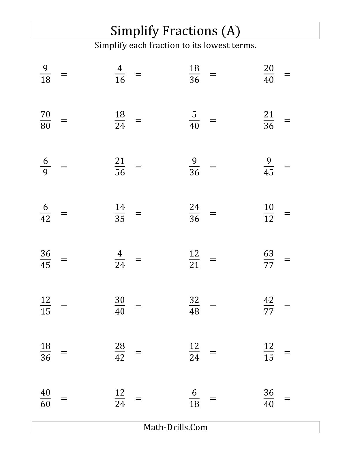 Simplifying Numbers Worksheets