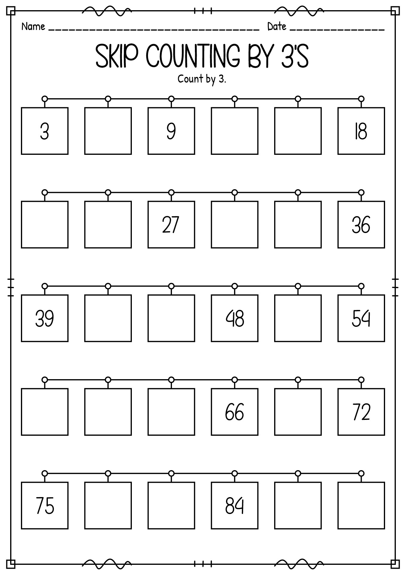 Skip Counting by 3s Worksheets