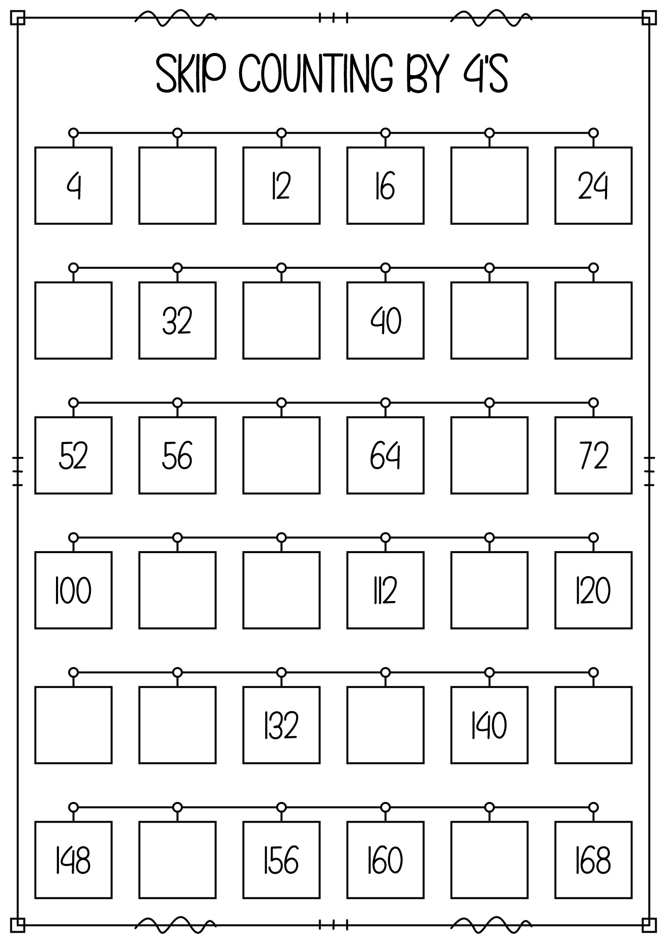 Skip Counting by 4S Worksheet