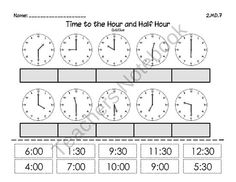 The Time to Half Hour Cut and Paste Worksheet Image