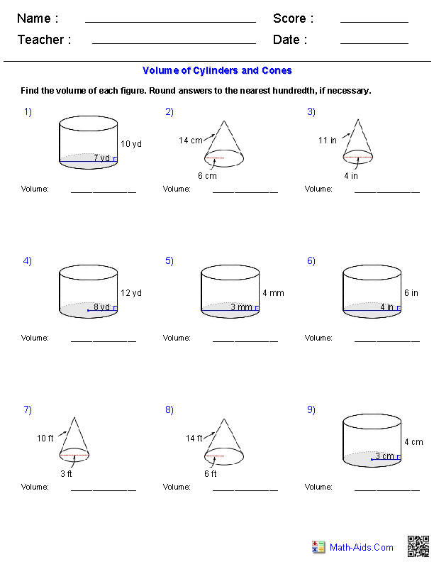 applying volume of cylinders and cones homework 3 answer key