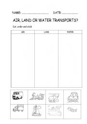 Water Cut and Paste Transportation Worksheets