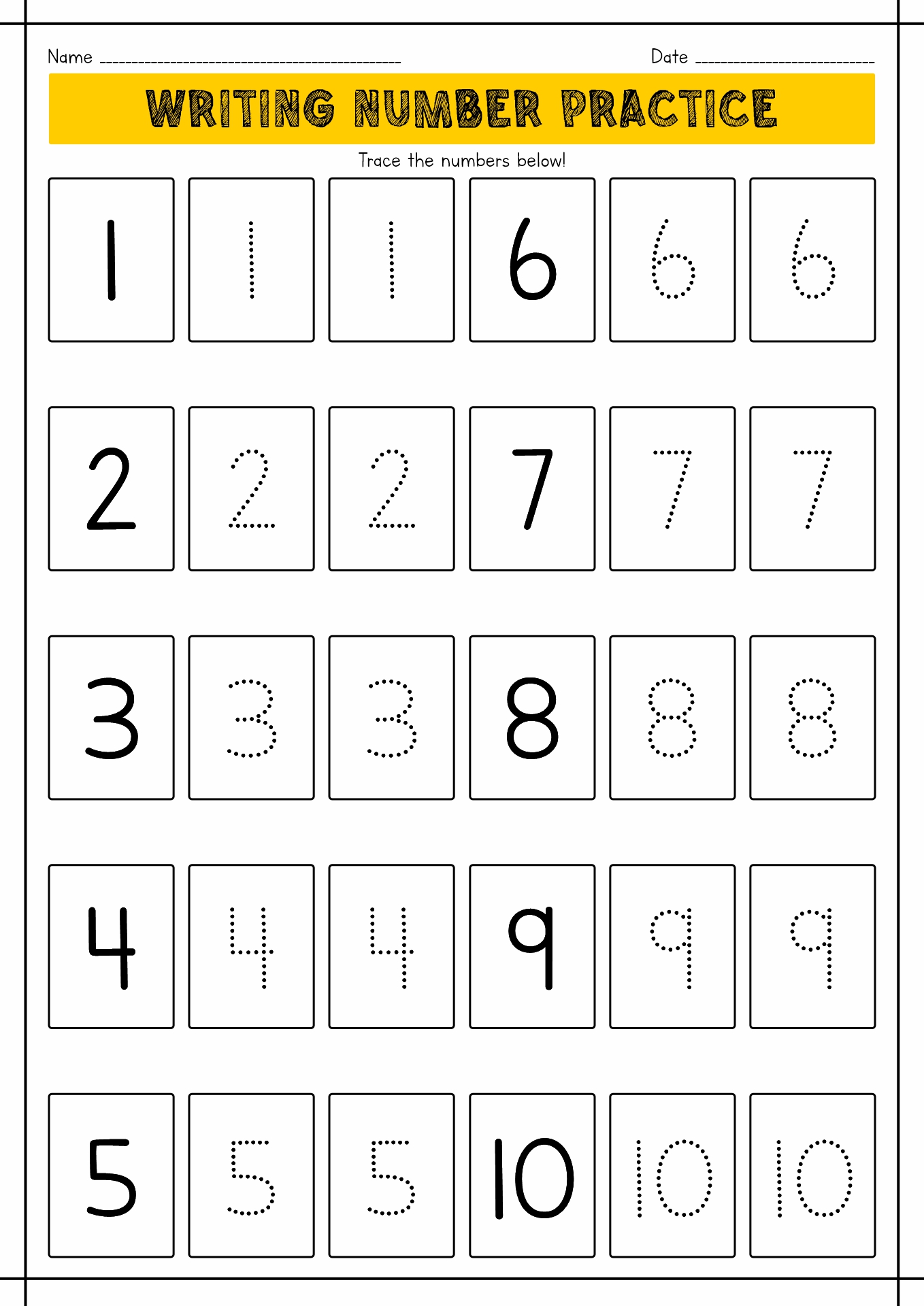 Writing Numbers Kindergarten Worksheets Math Image