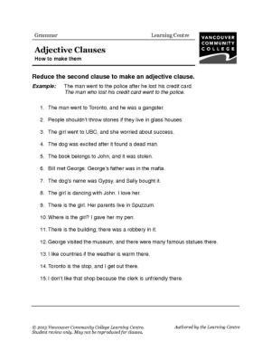 Adjective and Adverb Clauses Worksheet Image