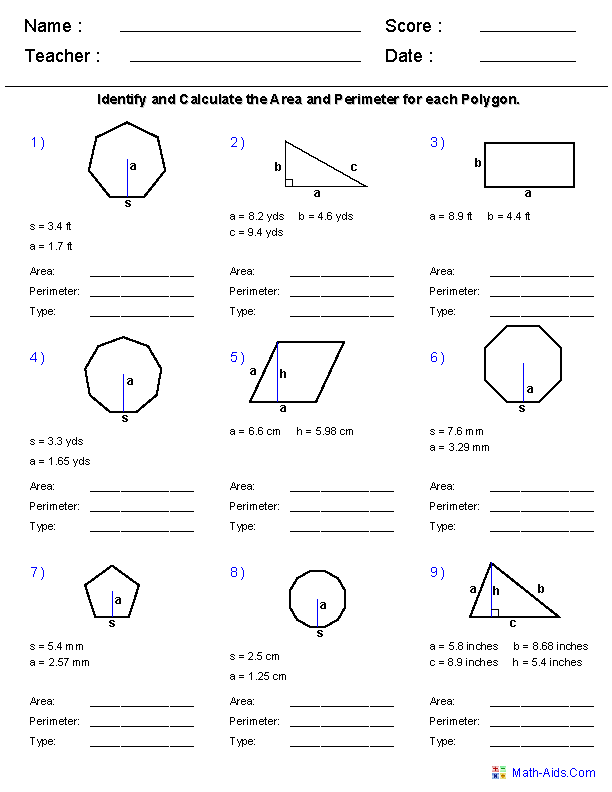 Area and Perimeter Worksheets Image