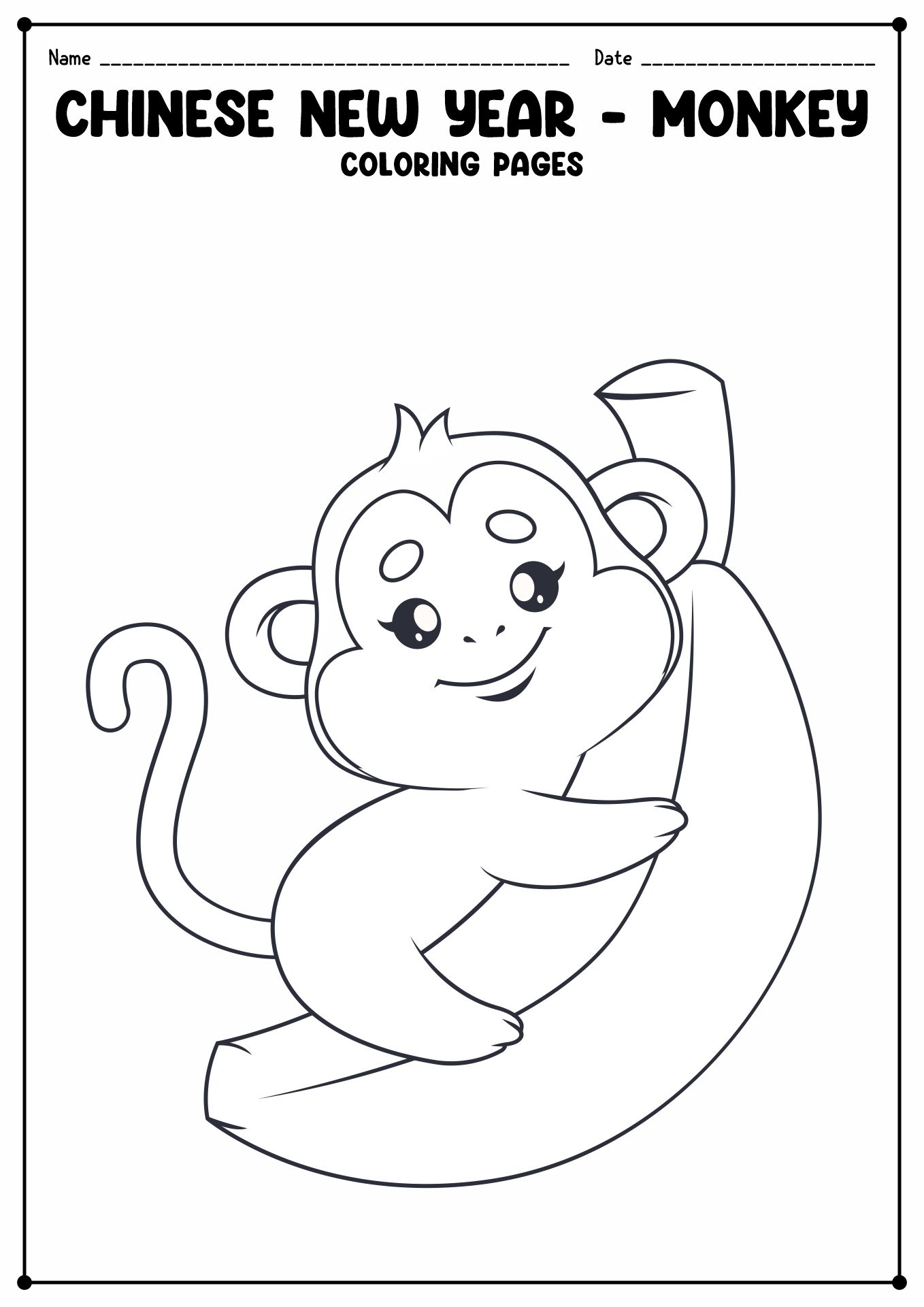 Chinese New Year Coloring Page Monkey Image