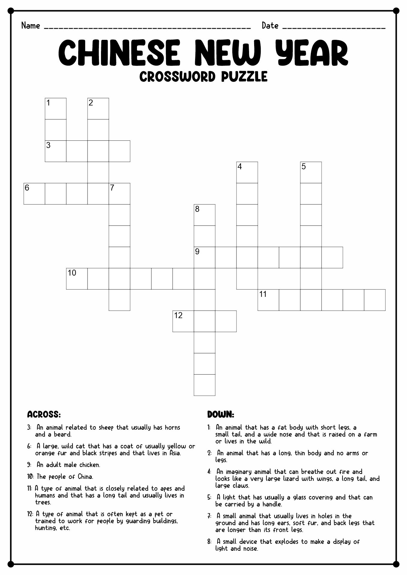Chinese New Year Crossword Puzzle Image