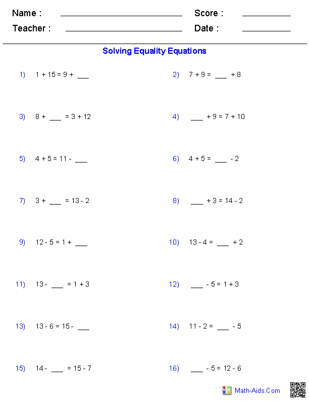Equation Worksheets Image