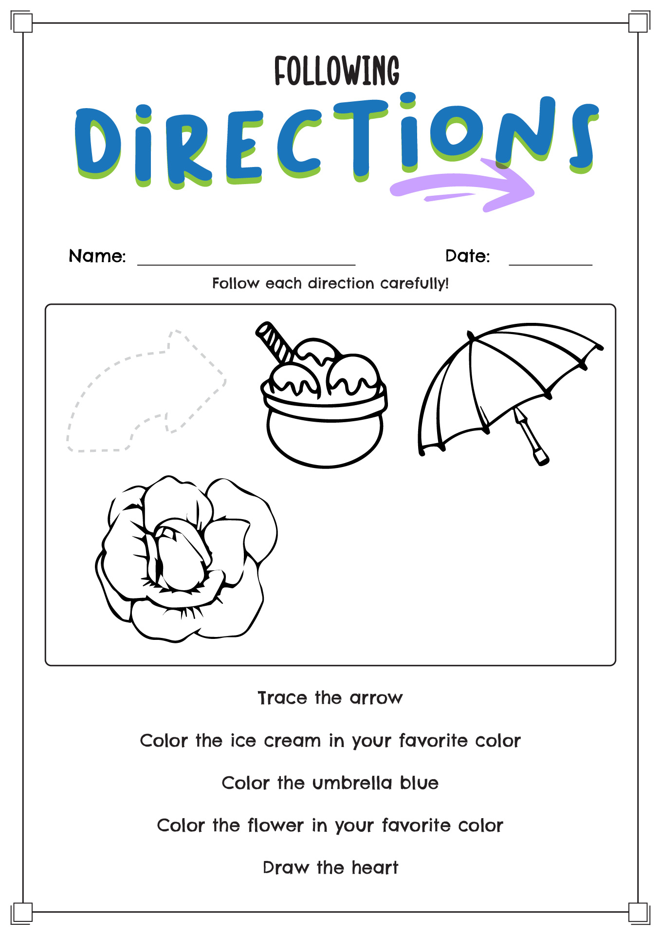 Following Directions Worksheets Kindergarten