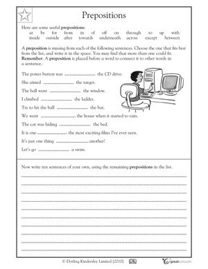Fourth Grade Preposition Worksheet Image