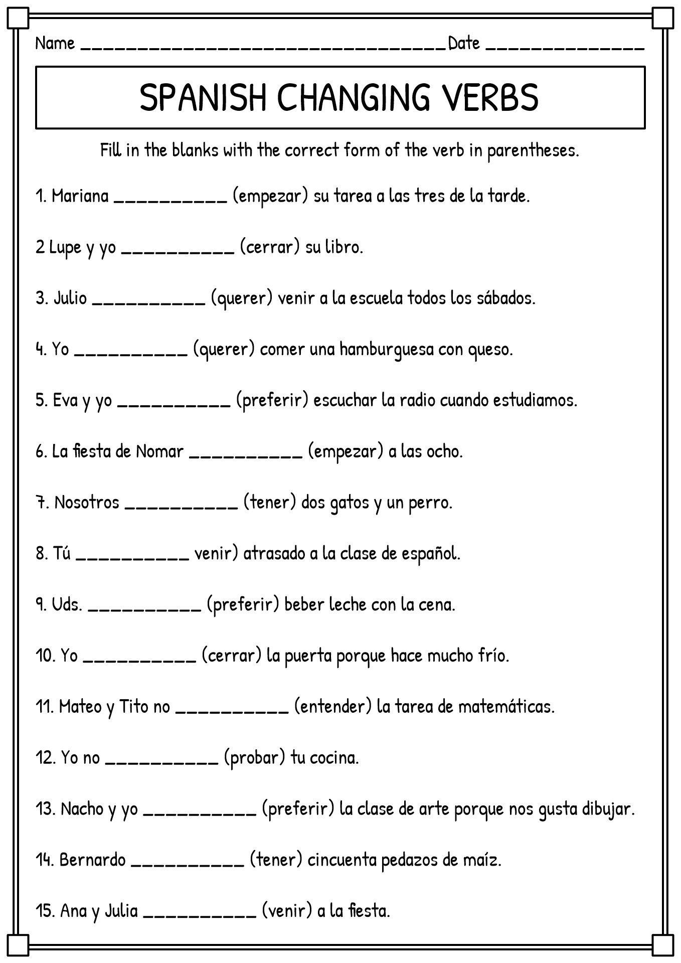 High School Spanish Worksheets