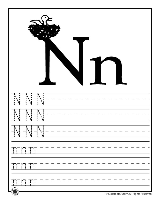 Letter N Practice Worksheet Image