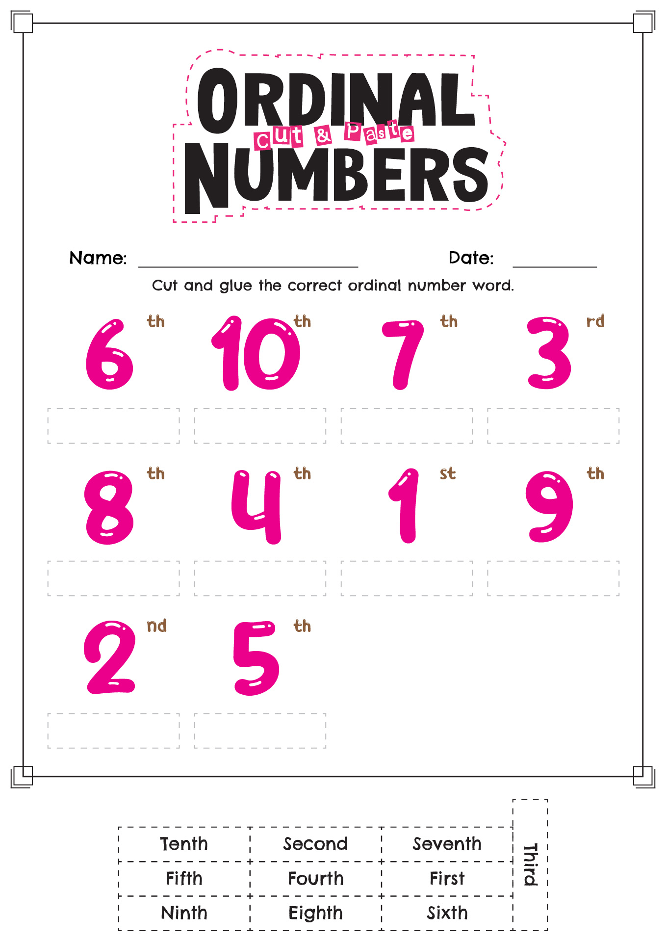 Ordinal Numbers Cut and Paste