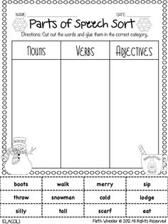 Parts of Speech First Grade Worksheets Image