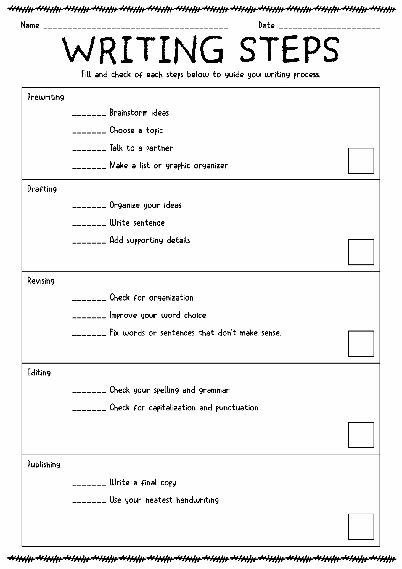 Printable Writing Process Steps Image