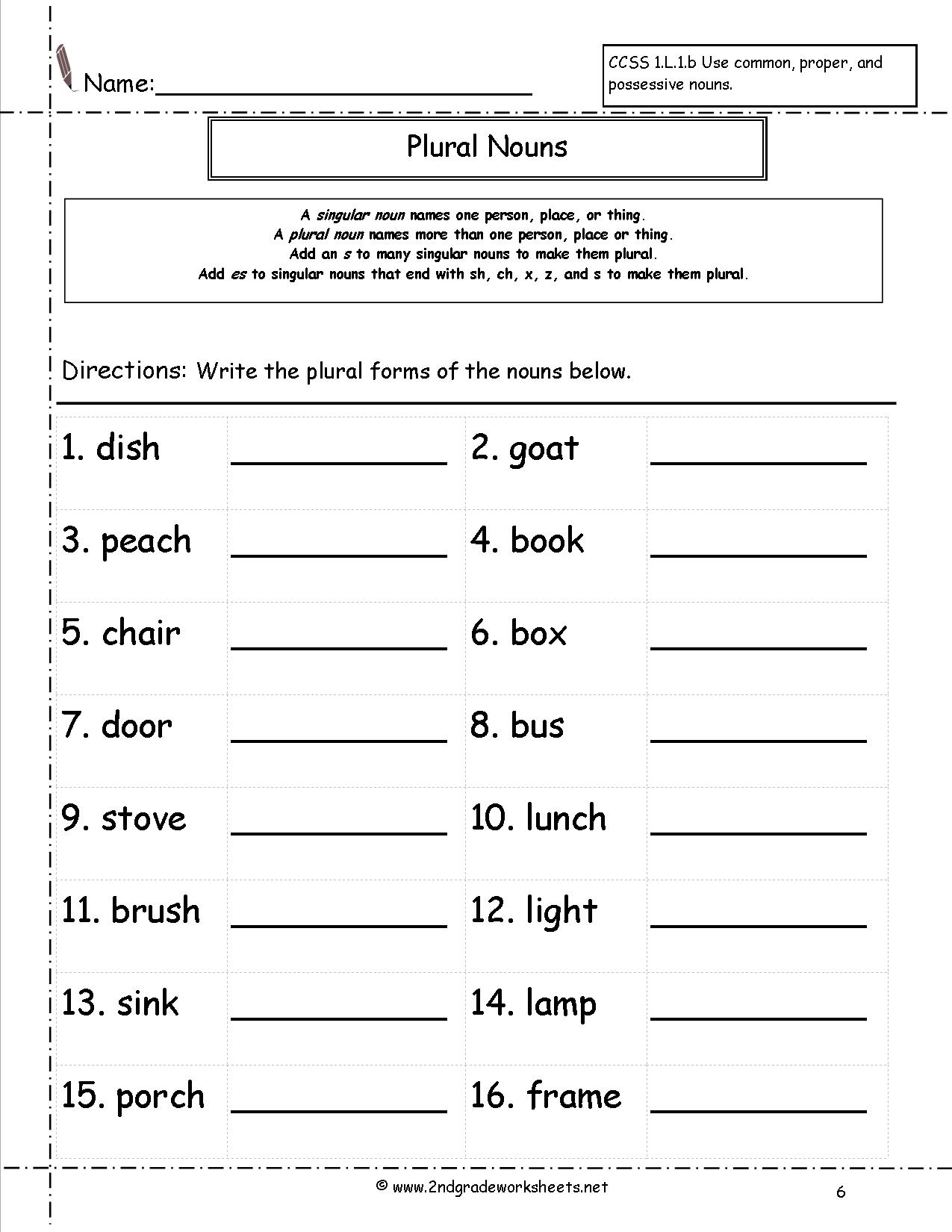 Singular Plural Worksheet For Class 1st