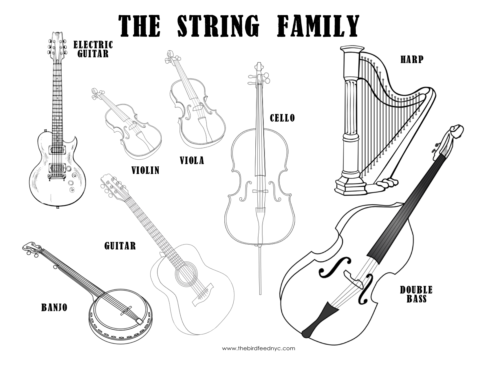 Strings Musical Instruments Coloring Sheet Image